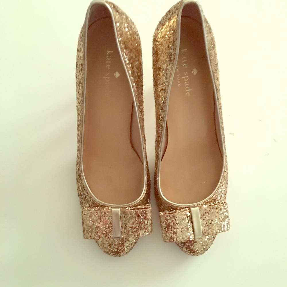 Kate Spade Cello Gold Glitter Bow Heels